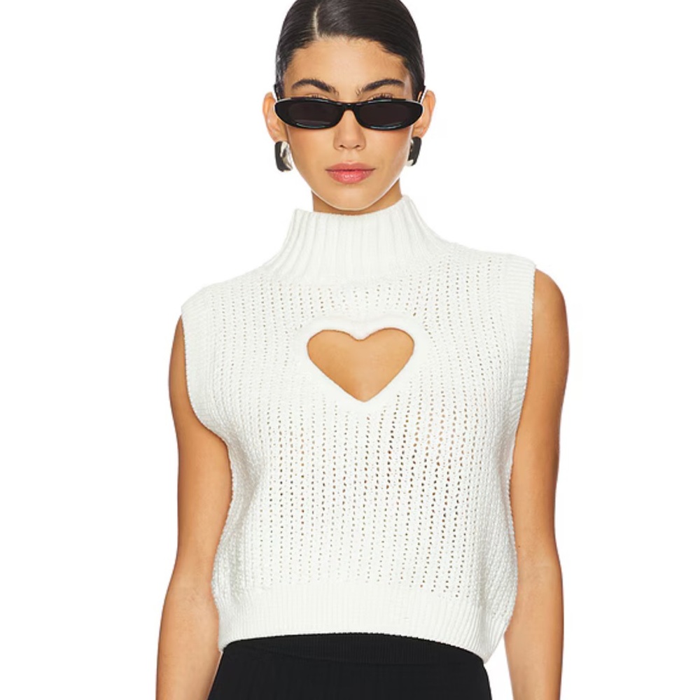 NWT - For Love And Lemons - Rebecca Heart Sweater Vest in Cream - Size Large